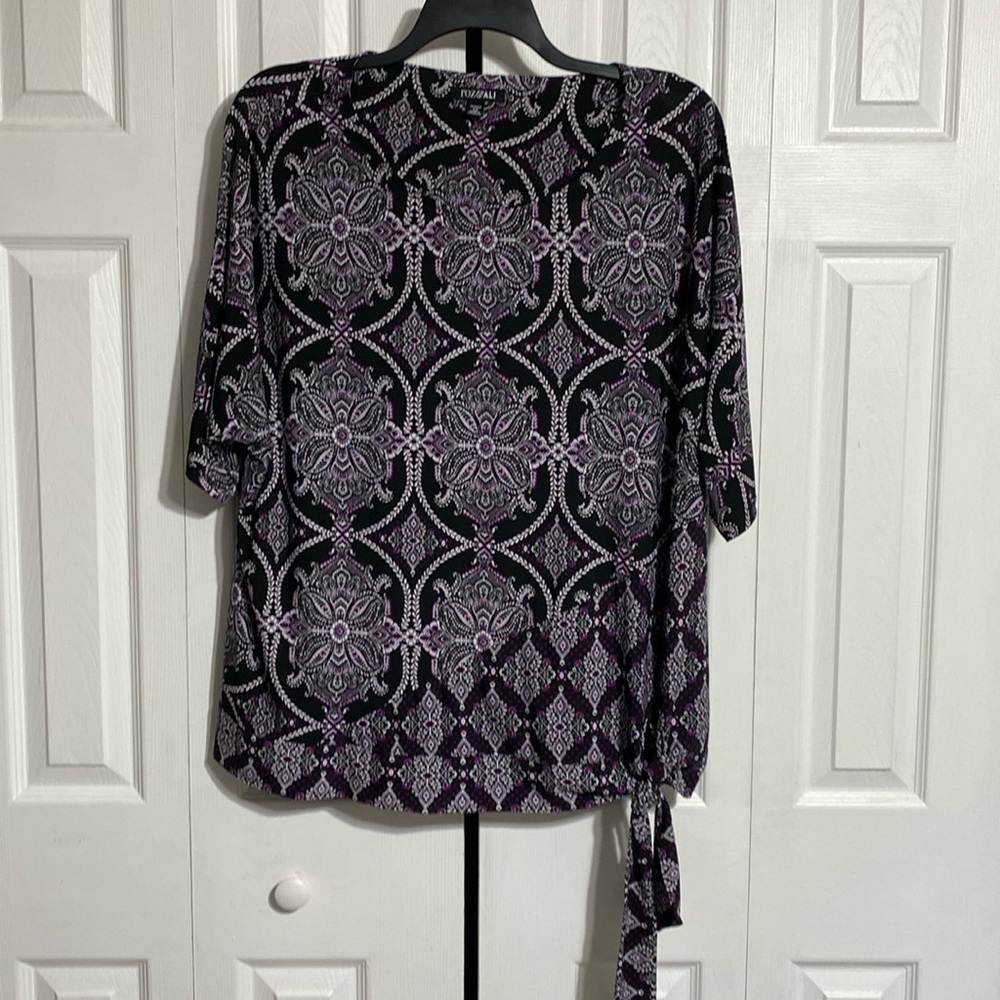 PRETTY Roz & Ali stretch Purple Black & white Short Sleeve top blouse shirt  3X